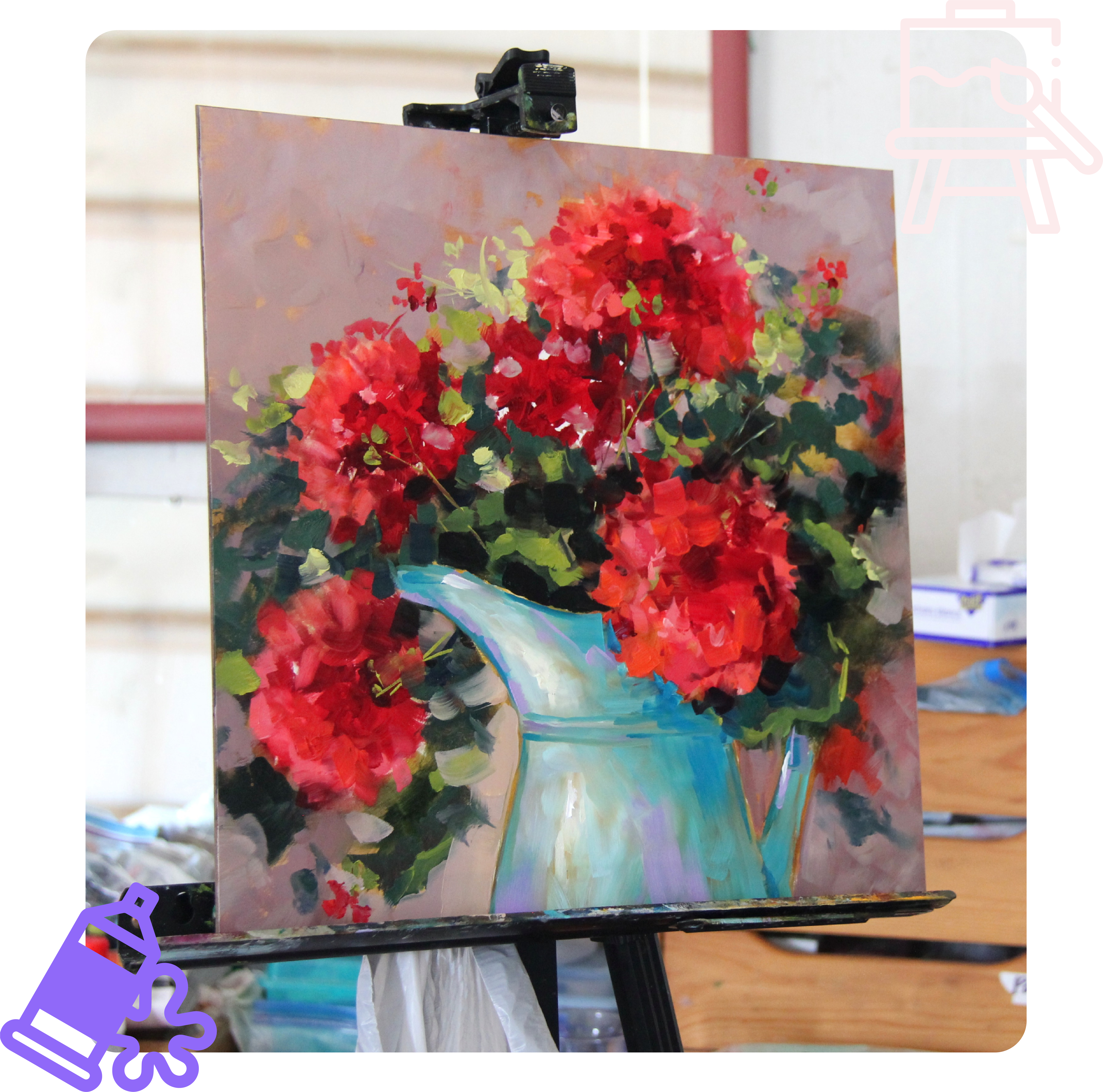 Red flowers in vase canvas